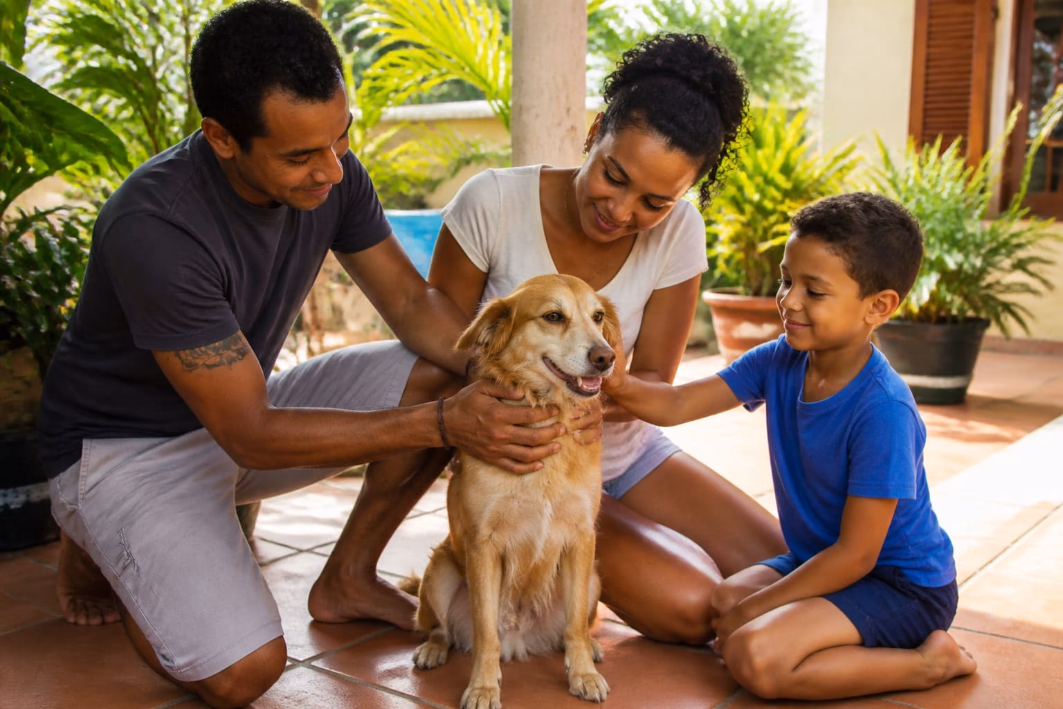 Famille réunionnaise accueillant temporairement un chien